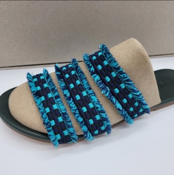 Rothy's blue Teal fringe strappy Sandals Size 8 - Picture 2 of 4